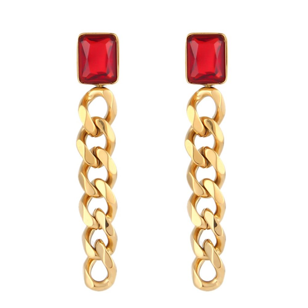 Red Zircon Gold Chain Drop Earrings‎ Jewelry Hypoallergenic